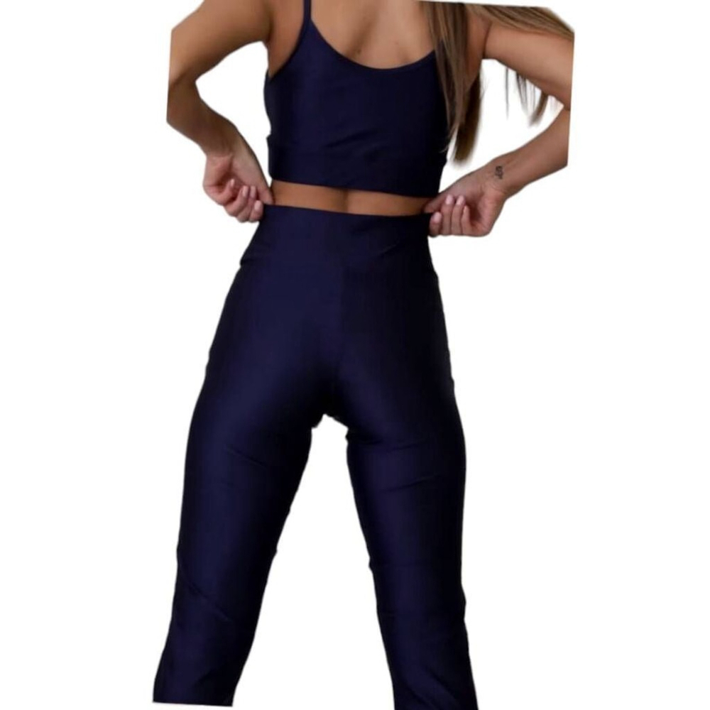 Cajubrasil Size M High Waist Flare Leggings Navy Blue New - Picture 4 of 5